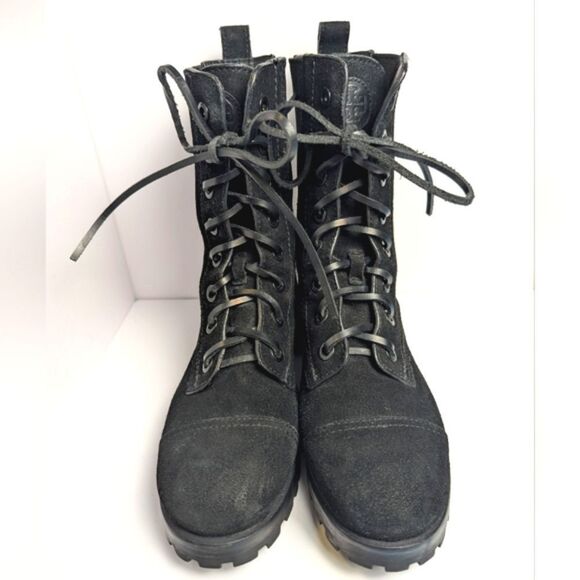 Tory Burch Broome Black Suede Leather lace-up Combat Boots Womens 6 - Picture 5 of 9